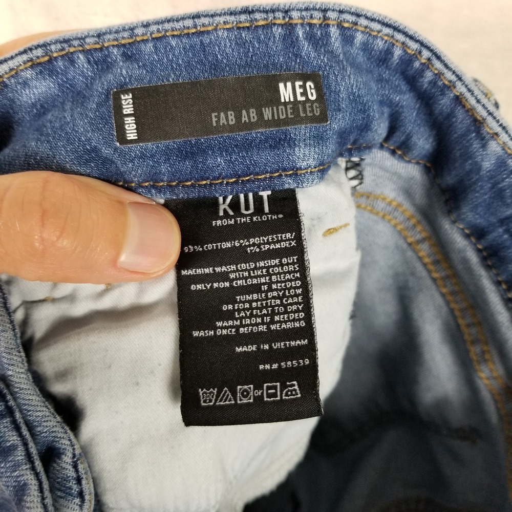 KUT from the Kloth Meg Wide Leg Jeans Women 4 Blue High Rise Raw Hem Distressed - Picture 5 of 9